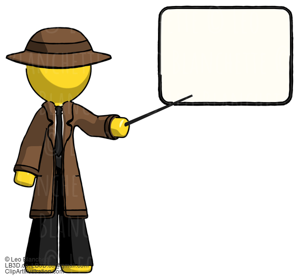 Yellow Detective Man Giving Presentation In Front Of Dry-Erase Board #3150