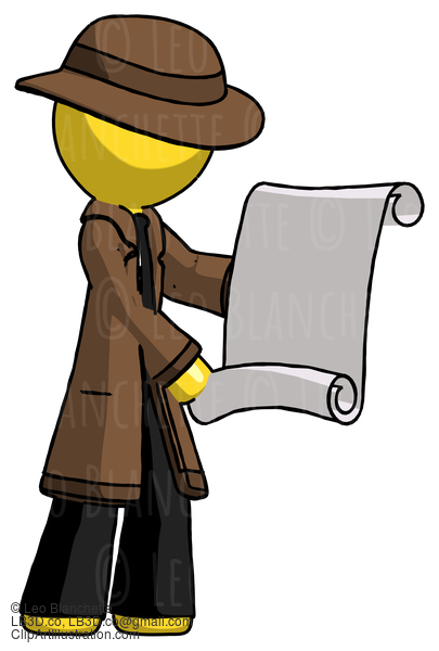 Yellow Detective Man Holding Blueprints Or Scroll #3151