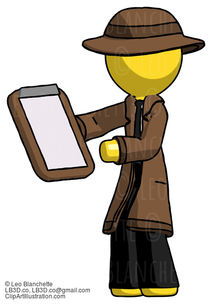 Yellow Detective Man Reviewing Stuff On Clipboard #3155