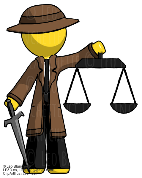 Yellow Detective Man Justice Concept With Scales And Sword, Justicia Derived #3156