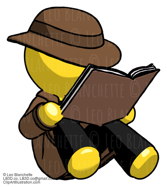 Yellow Detective Man Reading Book While Sitting Down #3158