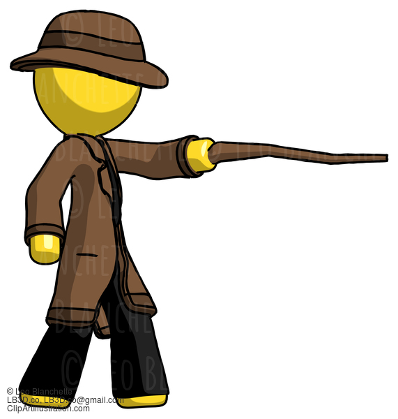 Yellow Detective Man Pointing With Hiking Stick #3160