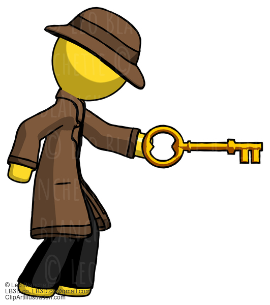 Yellow Detective Man With Big Key Of Gold Opening Something #3170