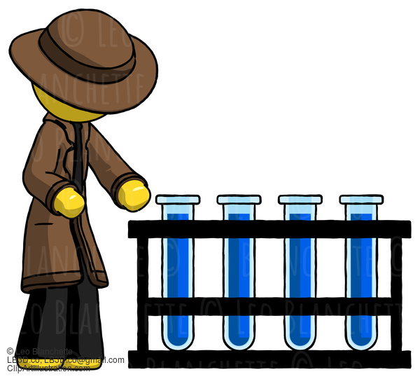 Yellow Detective Man Using Test Tubes Or Vials On Rack #3175