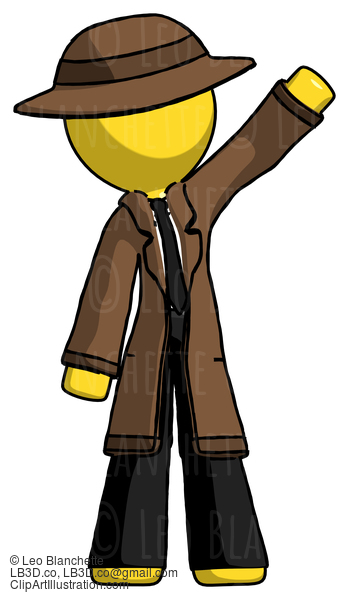 Yellow Detective Man Waving Emphatically With Left Arm #3176