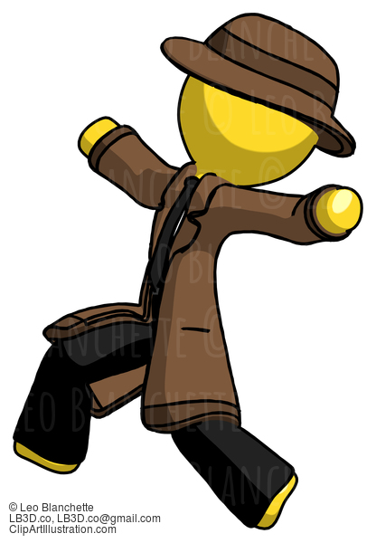 Yellow Detective Man Running Away In Hysterical Panic Direction Left #3183