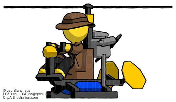 Yellow Detective Man Flying In Gyrocopter Front Side Angle View #3185