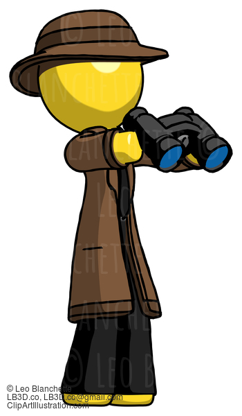 Yellow Detective Man Holding Binoculars Ready To Look Right #3186