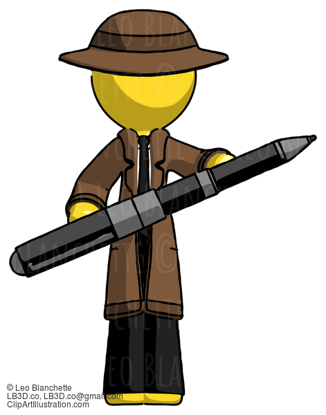 Yellow Detective Man Posing Confidently With Giant Pen #3187