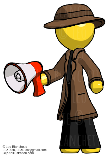 Yellow Detective Man Holding Megaphone Bullhorn Facing Right #3189