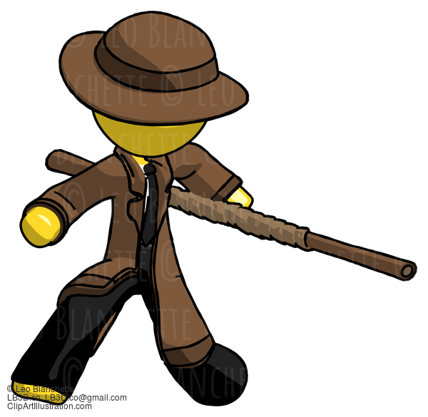 Yellow Detective Man Bo Staff Action Hero Kung Fu Pose #3193