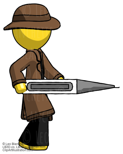 Yellow Detective Man Walking With Large Thermometer #3195