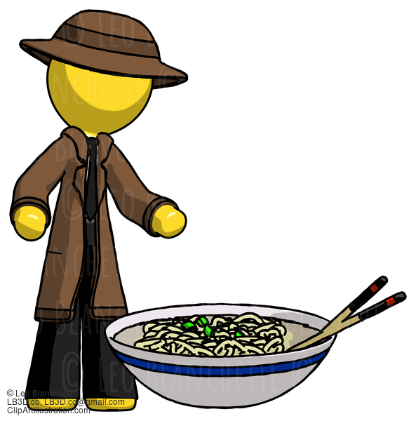 Yellow Detective Man And Noodle Bowl, Giant Soup Restaraunt Concept #3199