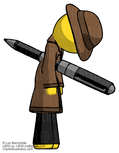 Yellow Detective Man Impaled Through Chest With Giant Pen #3202