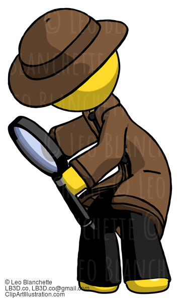 Yellow Detective Man Inspecting With Large Magnifying Glass Left #3207