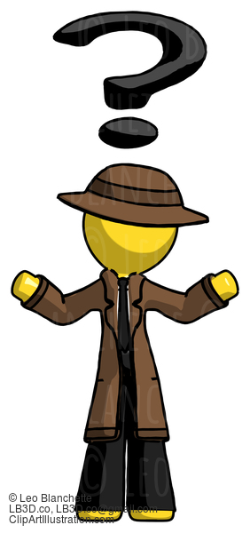 Yellow Detective Man With Question Mark Above Head, Confused #3208