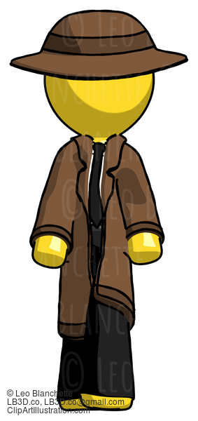 Yellow Detective Man Walking Front View #3209