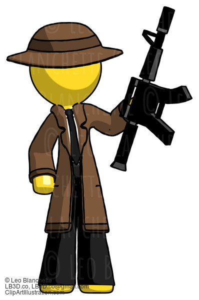 Yellow Detective Man Holding Automatic Gun #3214