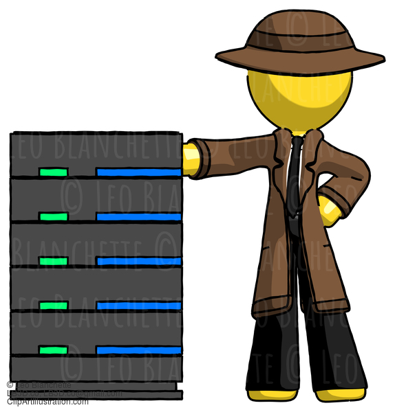 Yellow Detective Man With Server Rack Leaning Confidently Against It #3221