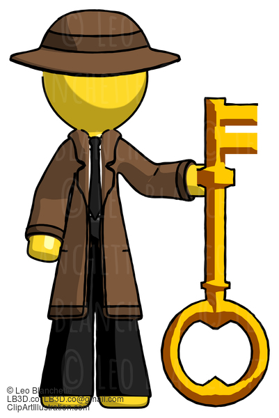 Yellow Detective Man Holding Key Made Of Gold #3222