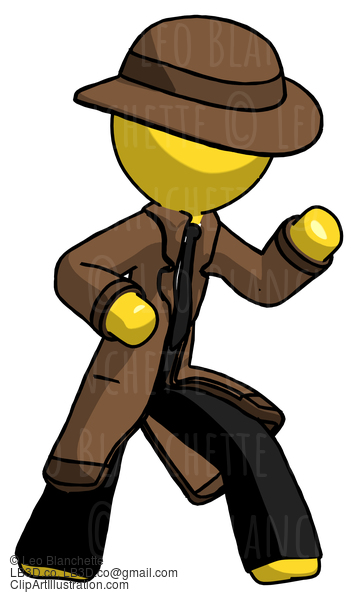 Yellow Detective Man Martial Arts Defense Pose Right #3223