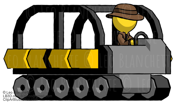 Yellow Detective Man Driving Amphibious Tracked Vehicle Side Angle View #3224