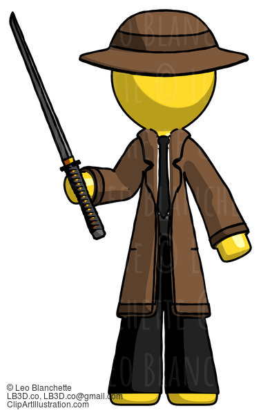 Yellow Detective Man Standing Up With Ninja Sword Katana #3225