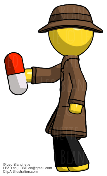 Yellow Detective Man Holding Red Pill Walking To Left #3227