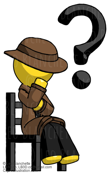 Yellow Detective Man Question Mark Concept, Sitting On Chair Thinking #3228