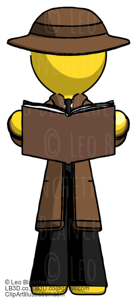 Yellow Detective Man Reading Book While Standing Up Facing Viewer #3230