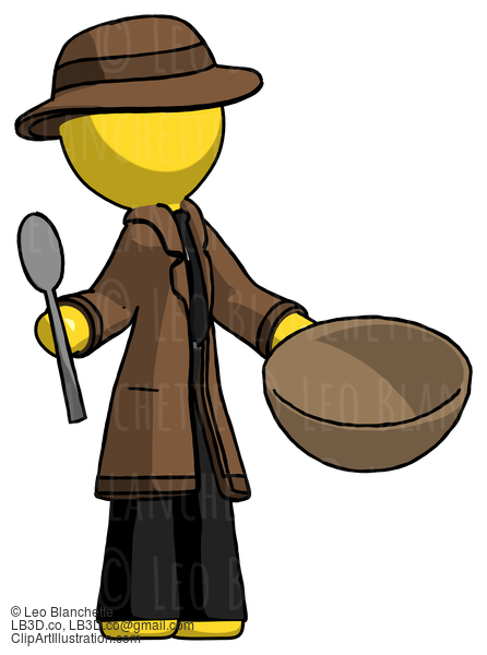 Yellow Detective Man With Empty Bowl And Spoon Ready To Make Something #3233