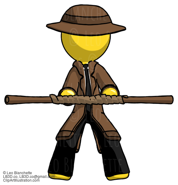 Yellow Detective Man Bo Staff Kung Fu Defense Pose #3234