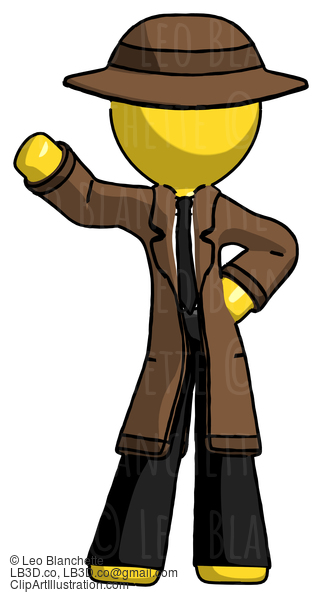 Yellow Detective Man Waving Right Arm With Hand On Hip #3241