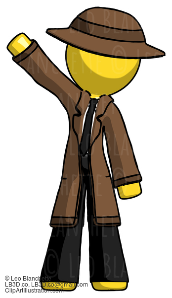 Yellow Detective Man Waving Emphatically With Right Arm #3242