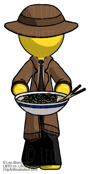 Yellow Detective Man Serving Or Presenting Noodles #3243