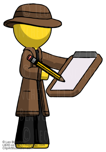 Yellow Detective Man Using Clipboard And Pencil #3244