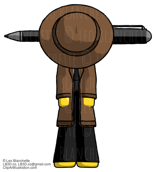 Yellow Detective Man Head Impaled With Pen #3245