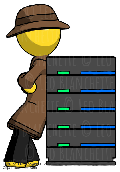 Yellow Detective Man Resting Against Server Rack #3247