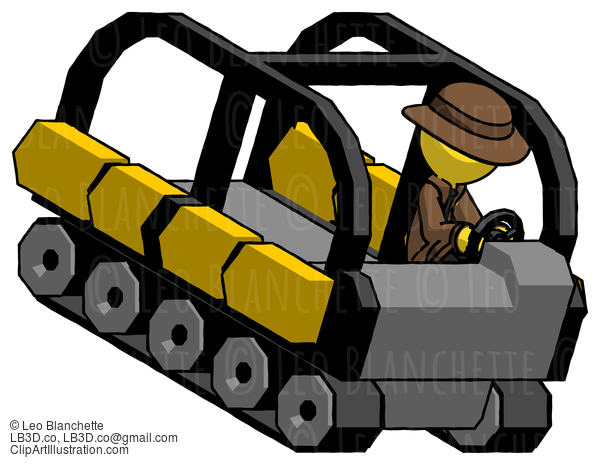 Yellow Detective Man Driving Amphibious Tracked Vehicle Top Angle View #3248