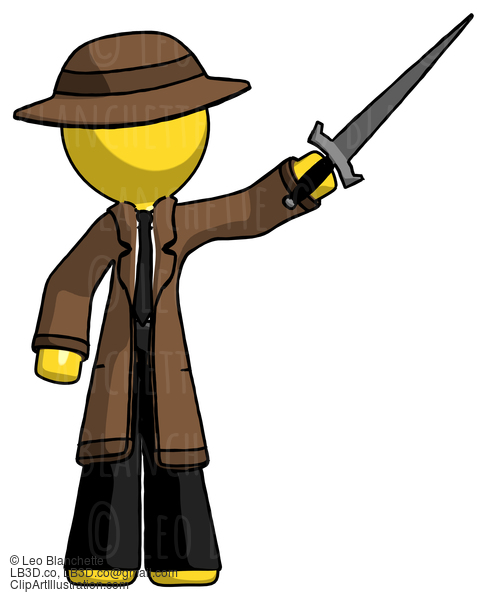 Yellow Detective Man Holding Sword In The Air Victoriously #3249