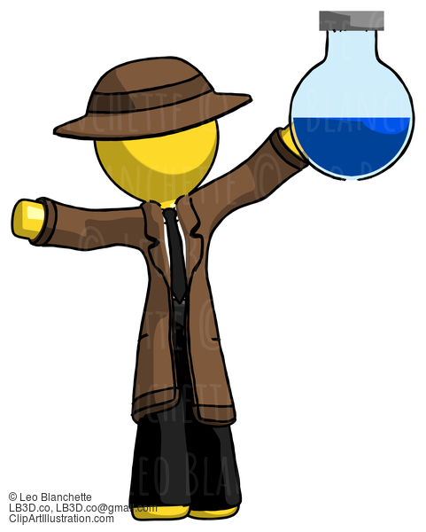 Yellow Detective Man Holding Large Round Flask Or Beaker #3250