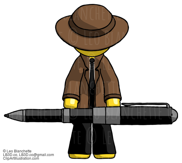 Yellow Detective Man Weightlifting A Giant Pen #3252