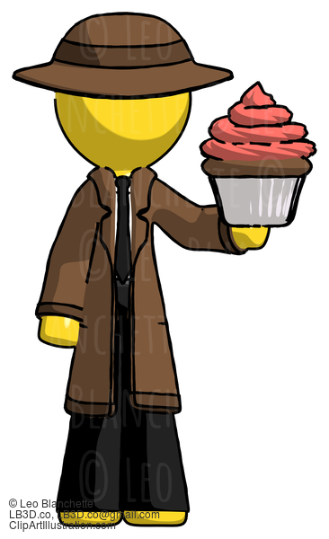 Yellow Detective Man Presenting Pink Cupcake To Viewer #3257