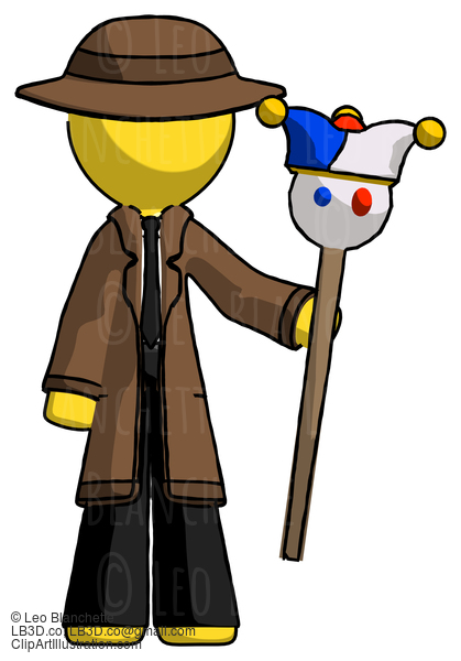 Yellow Detective Man Holding Jester Staff #3258