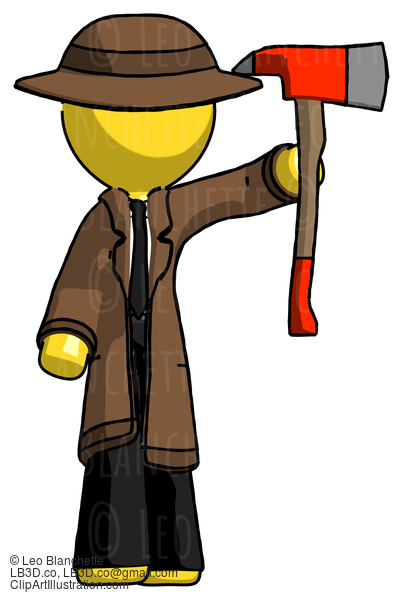 Yellow Detective Man Holding Up Red Firefighter’S Ax #3260