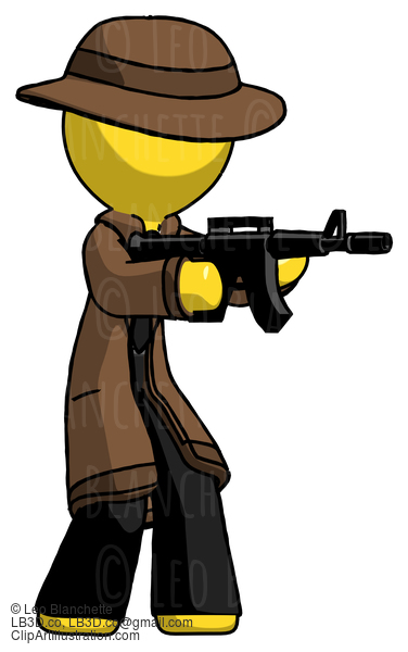 Yellow Detective Man Shooting Automatic Assault Weapon #3262