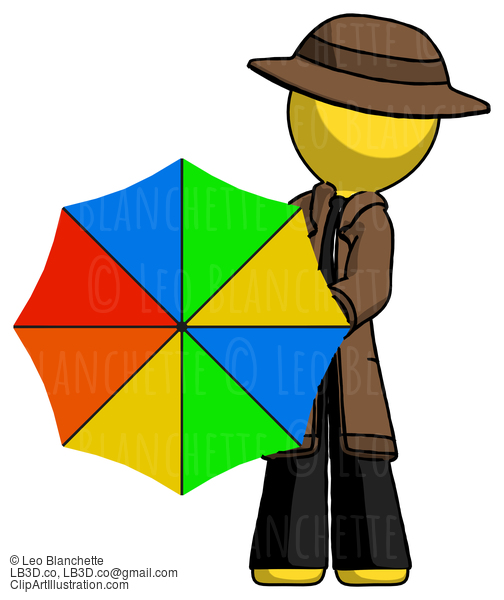 Yellow Detective Man Holding Rainbow Umbrella Out To Viewer #3263