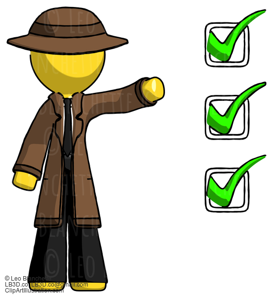 Yellow Detective Man Standing By List Of Checkmarks #3267