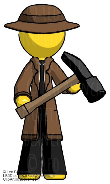 Yellow Detective Man Holding Hammer Ready To Work #3270