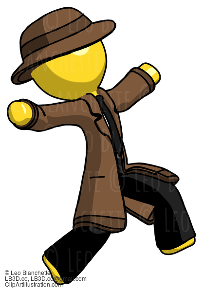 Yellow Detective Man Running Away In Hysterical Panic Direction Right #3277